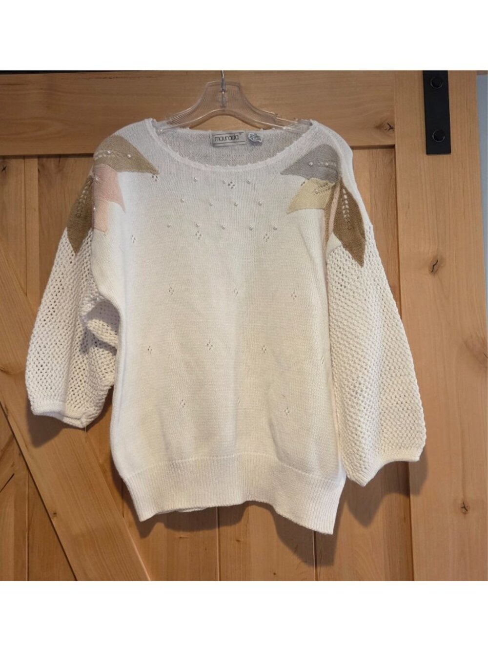 New! VTG 80s 90s Sweater Sz XL Leaf Shoulder Quirky Dolman Mesh Sleeve Maurada